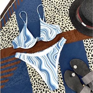 Shein Bikini, blue and white stripe with hold underwire. Adjustable straps.